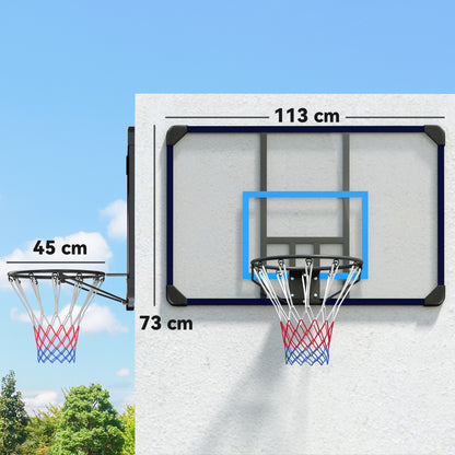 SPORTNOW Basketball Hoop with Backboard, Outdoor Basketball Board with Ø45 cm Steel Rim and Net, Wall Mounted, Basketball Board for Kids Teenagers Adults, Blue