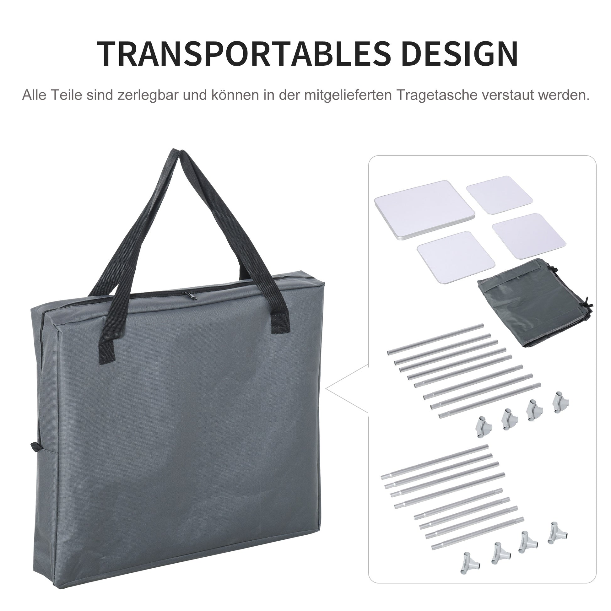 Foldable Camping Cabinet Portable Kitchen Box with Work Surface Carry Bag 3 Shelves 600D Oxford Fabric Gray 60 x 50 x 104.5 cm