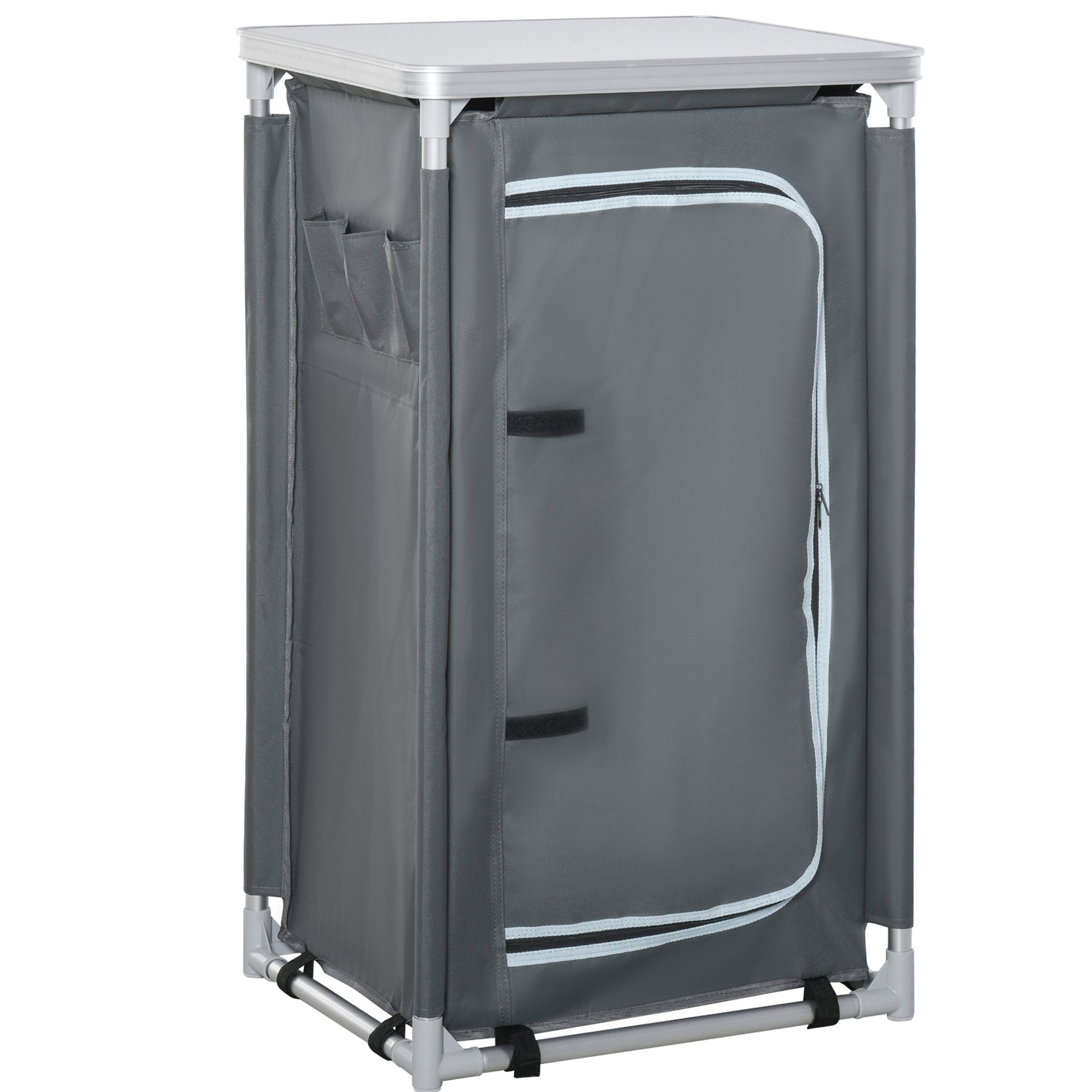 Foldable Camping Cabinet Portable Kitchen Box with Work Surface Carry Bag 3 Shelves 600D Oxford Fabric Gray 60 x 50 x 104.5 cm