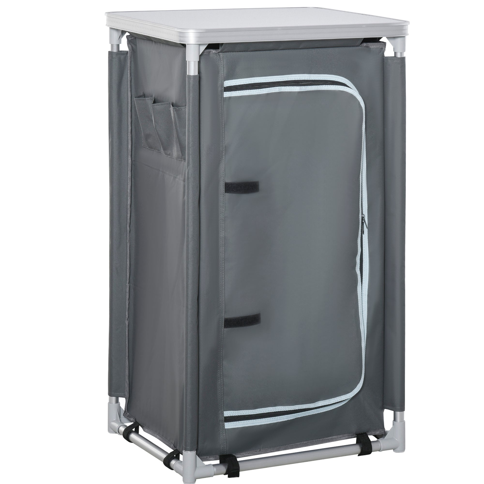 Foldable Camping Cabinet Portable Kitchen Box with Work Surface Carry Bag 3 Shelves 600D Oxford Fabric Gray 60 x 50 x 104.5 cm