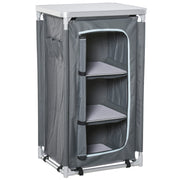 Foldable Camping Cabinet Portable Kitchen Box with Work Surface Carry Bag 3 Shelves 600D Oxford Fabric Gray 60 x 50 x 104.5 cm