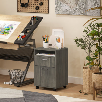 Office File Cabinet with Drawer, Cupboard, Locking Casters & Open Shelf — Fits Letter/Legal/A4, 15.7"x13.8"x23.6", Gray