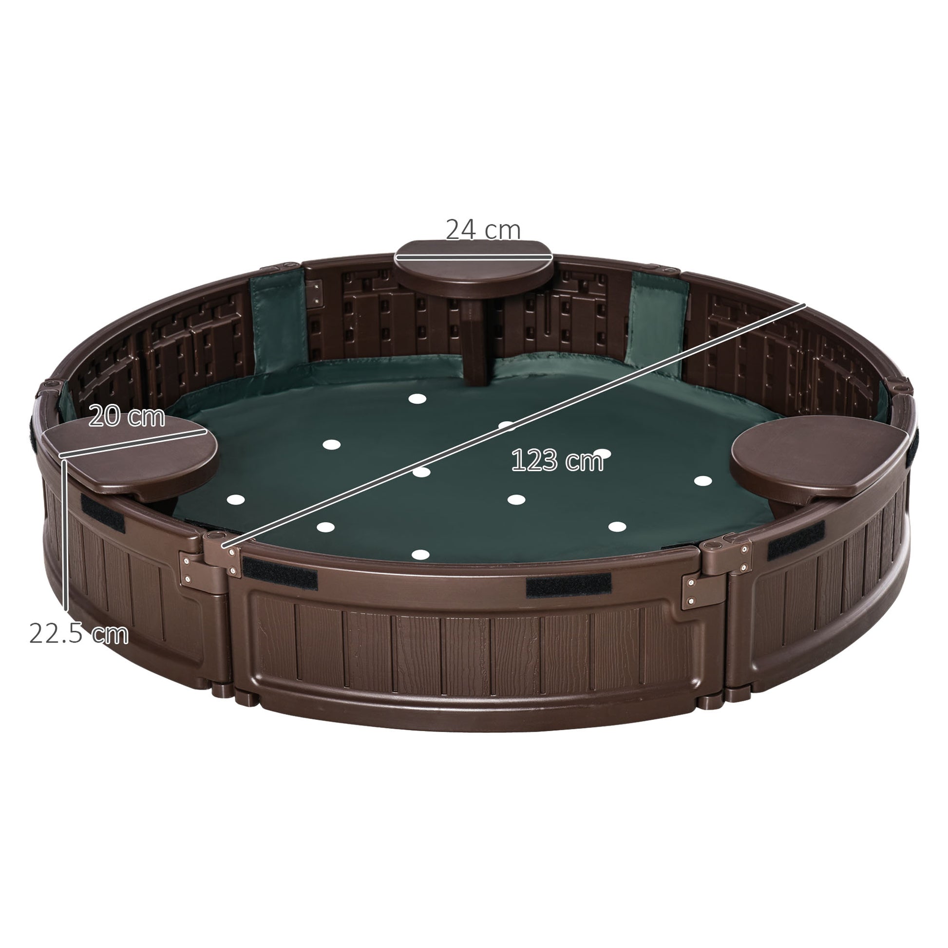 Sandbox for Kids 3+ Years Round Kids Sandbox with Cover and Seats Outdoor Sandbox Ø123x22.5 cm Brown