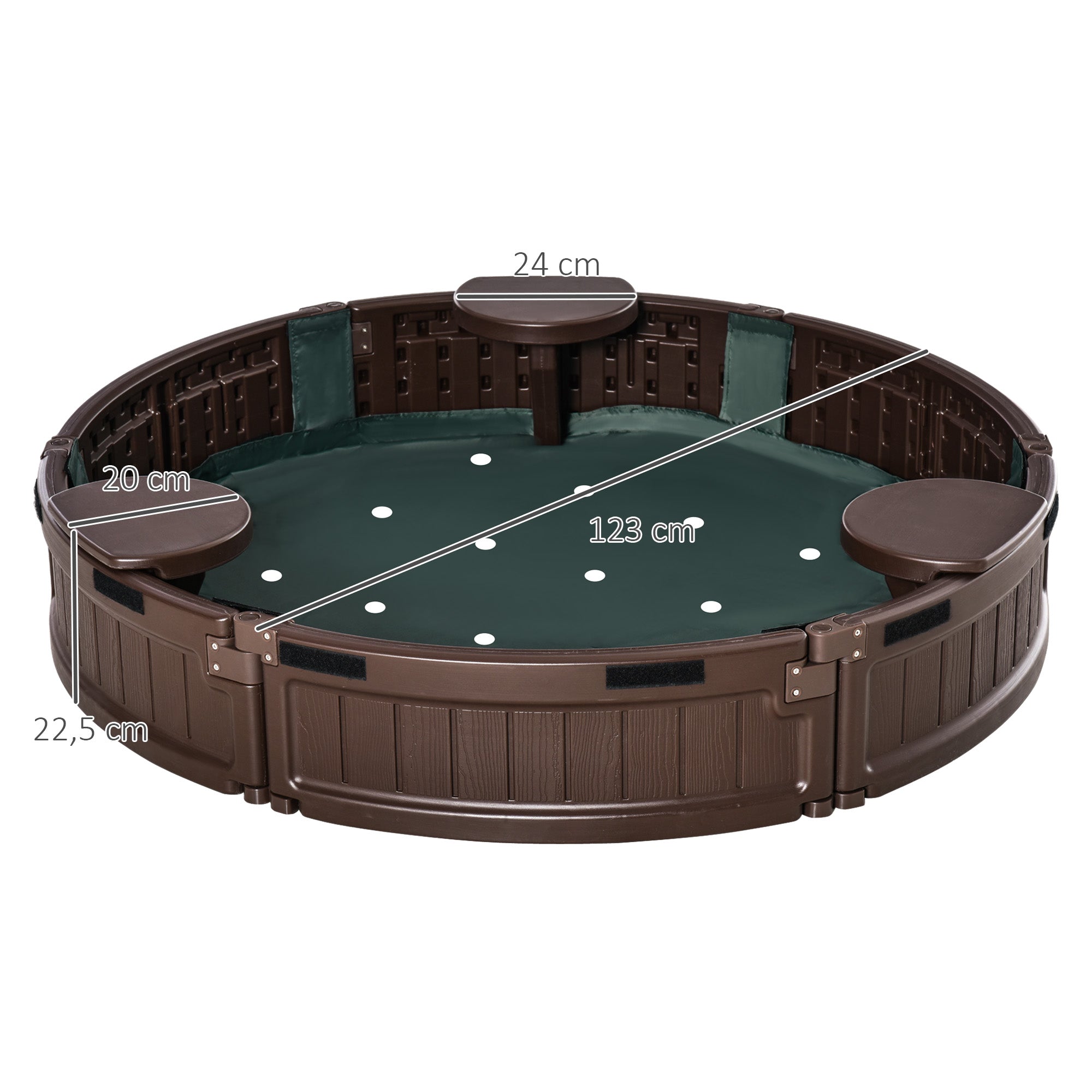 Sandbox for Kids 3+ Years Round Kids Sandbox with Cover and Seats Outdoor Sandbox Ø123x22.5 cm Brown