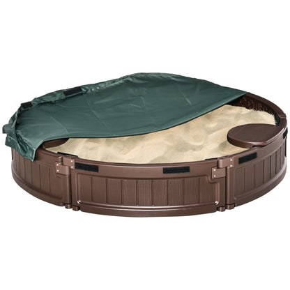 Sandbox for Kids 3+ Years Round Kids Sandbox with Cover and Seats Outdoor Sandbox Ø123x22.5 cm Brown