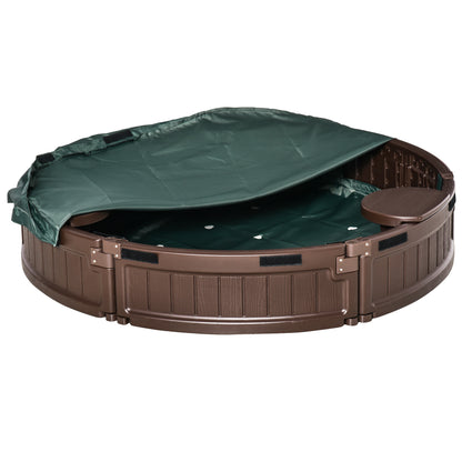 Sandbox for Kids 3+ Years Round Kids Sandbox with Cover and Seats Outdoor Sandbox Ø123x22.5 cm Brown