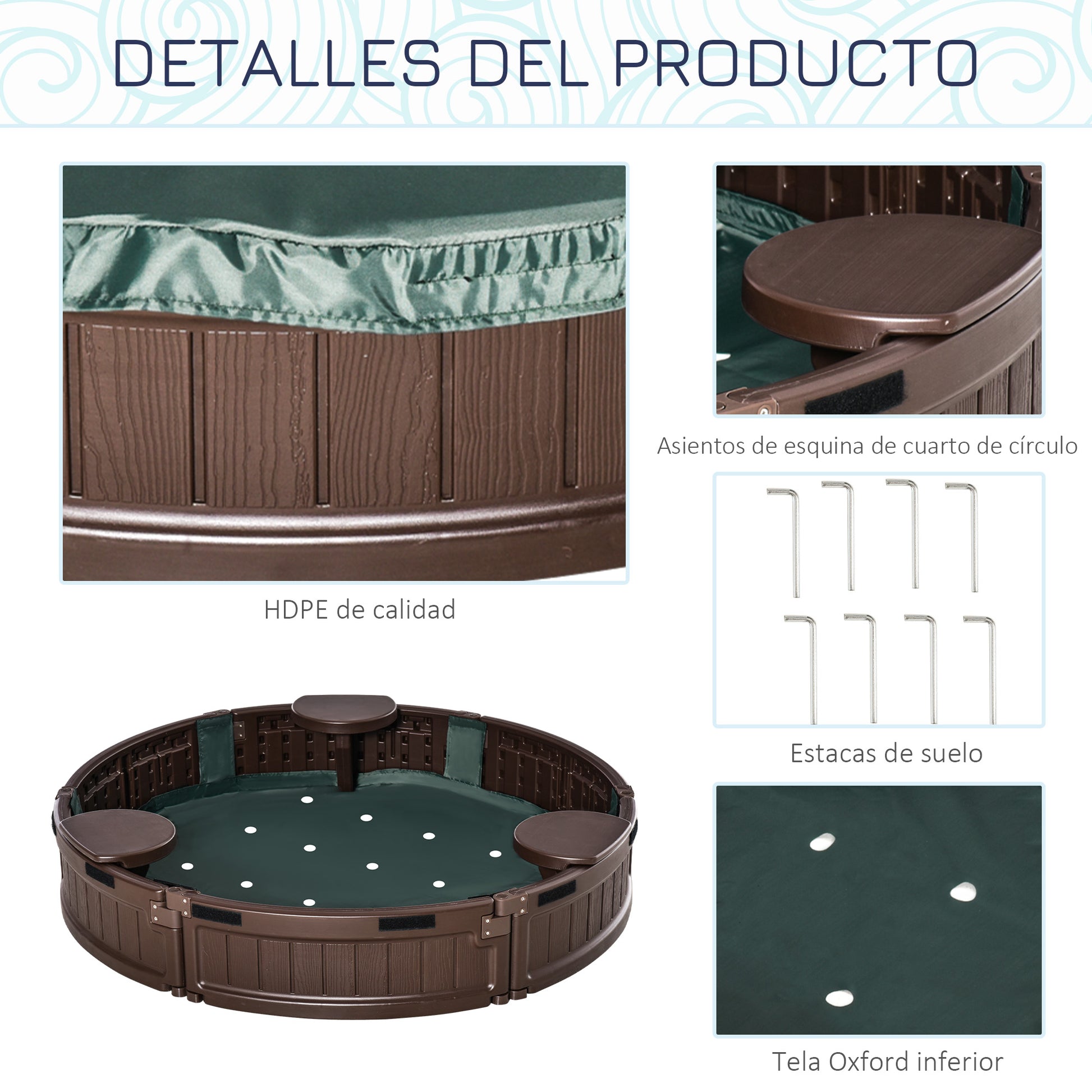 Sandbox for Kids 3+ Years Round Kids Sandbox with Cover and Seats Outdoor Sandbox Ø123x22.5 cm Brown