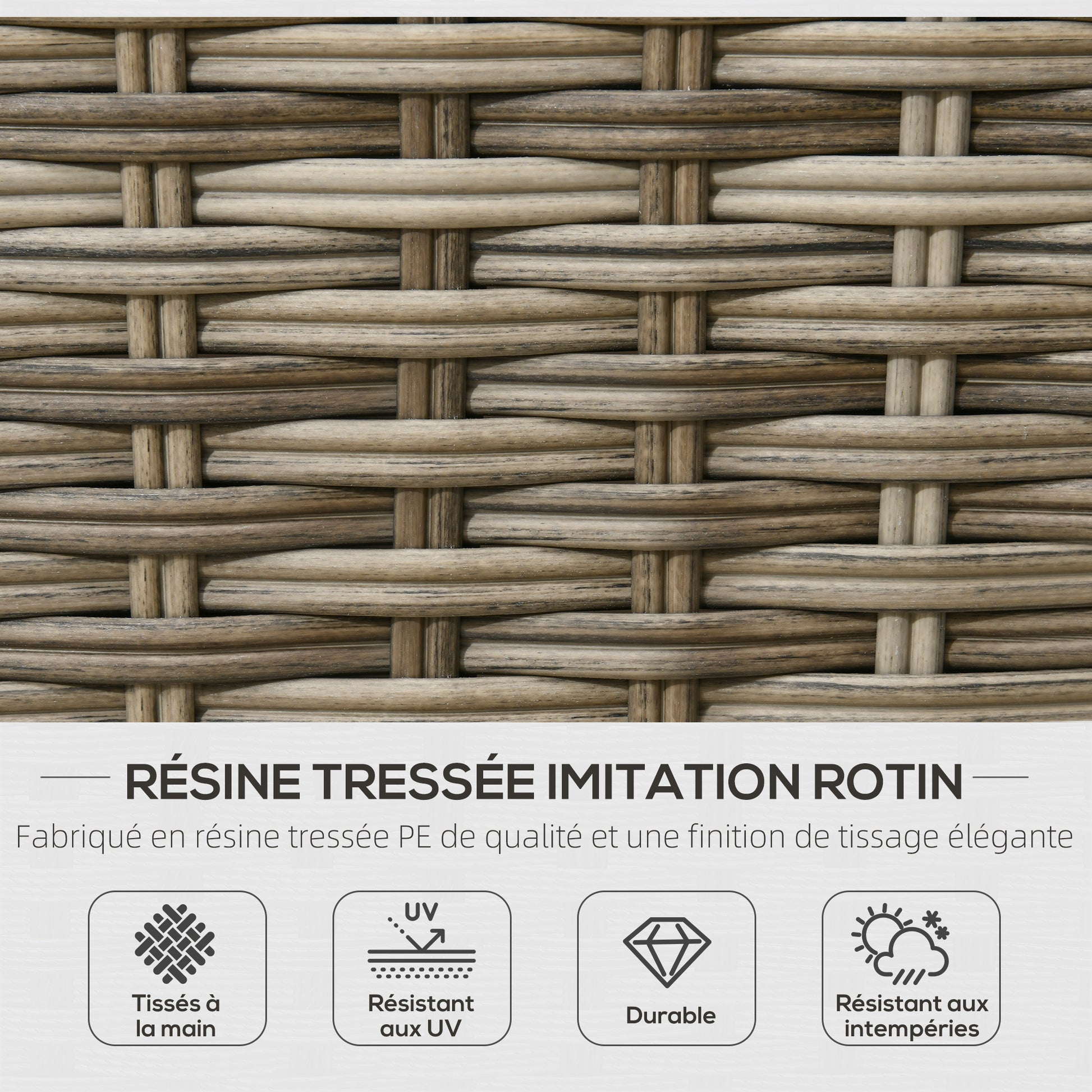 4-Piece Garden Sofa Set 2-Seater + 1 Footrest + 2 Coffee Tables with Cushions - Hot-Dip Galvanized Metal and Rattan Imitation - Beige Brown