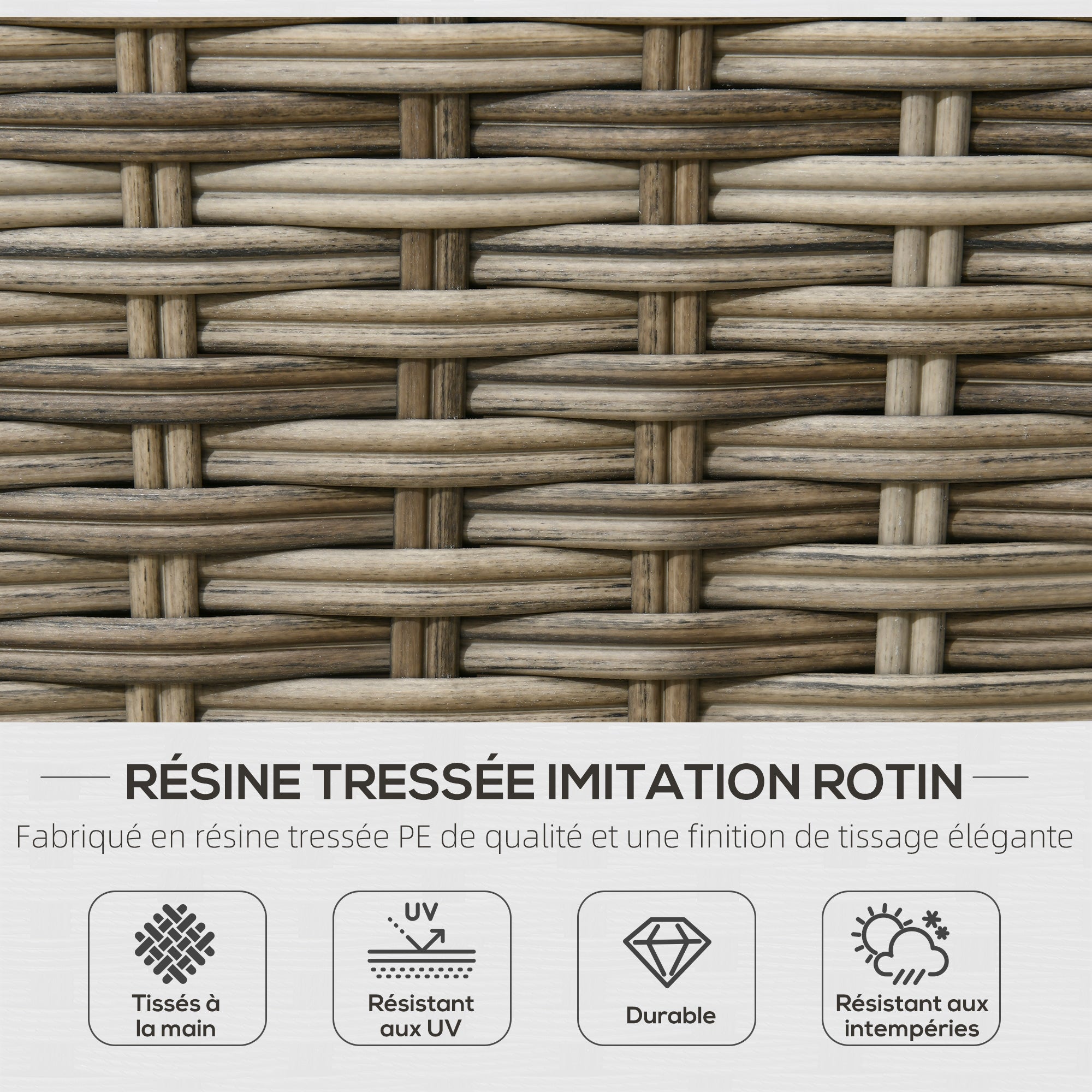 4-Piece Garden Sofa Set 2-Seater + 1 Footrest + 2 Coffee Tables with Cushions - Hot-Dip Galvanized Metal and Rattan Imitation - Beige Brown