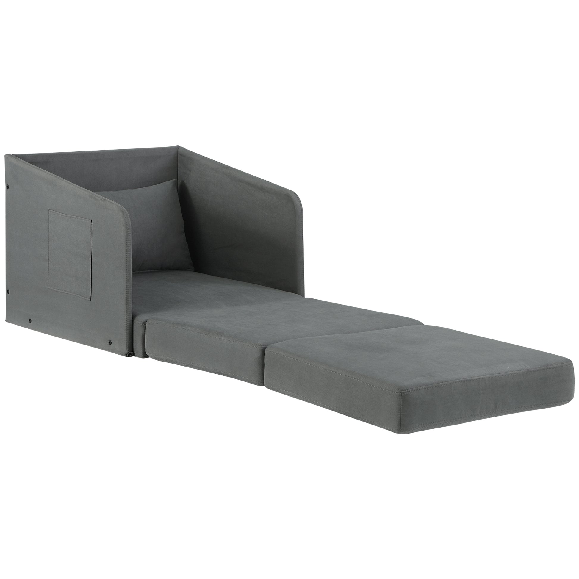 Sleeper Sofa Bed Single Sofa Washable Cover 2 Side Pockets Pillow Metal Gray 70 x 76 x 77 cm
