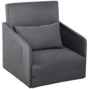 Sleeper Sofa Bed Single Sofa Washable Cover 2 Side Pockets Pillow Metal Gray 70 x 76 x 77 cm