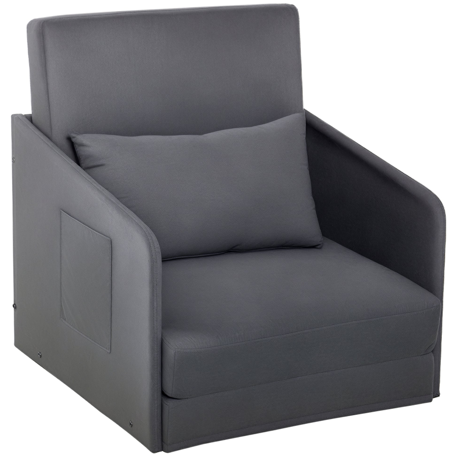 Sleeper Sofa Bed Single Sofa Washable Cover 2 Side Pockets Pillow Metal Gray 70 x 76 x 77 cm