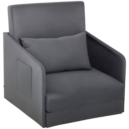 Sleeper Sofa Bed Single Sofa Washable Cover 2 Side Pockets Pillow Metal Gray 70 x 76 x 77 cm