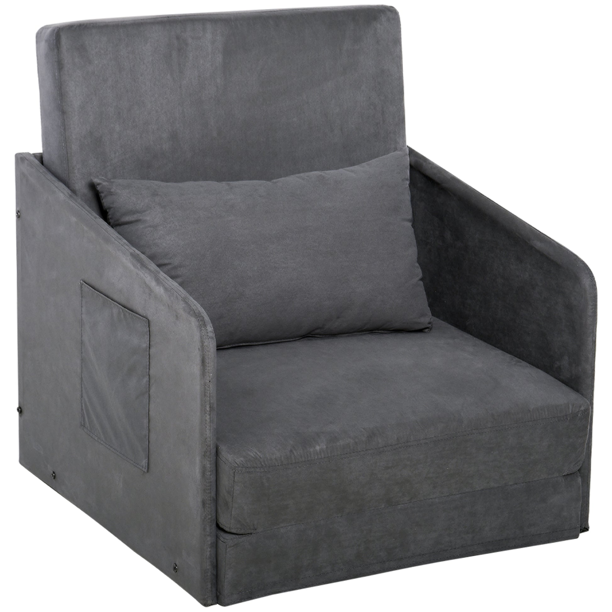 Sleeper Sofa Bed Single Sofa Washable Cover 2 Side Pockets Pillow Metal Gray 70 x 76 x 77 cm