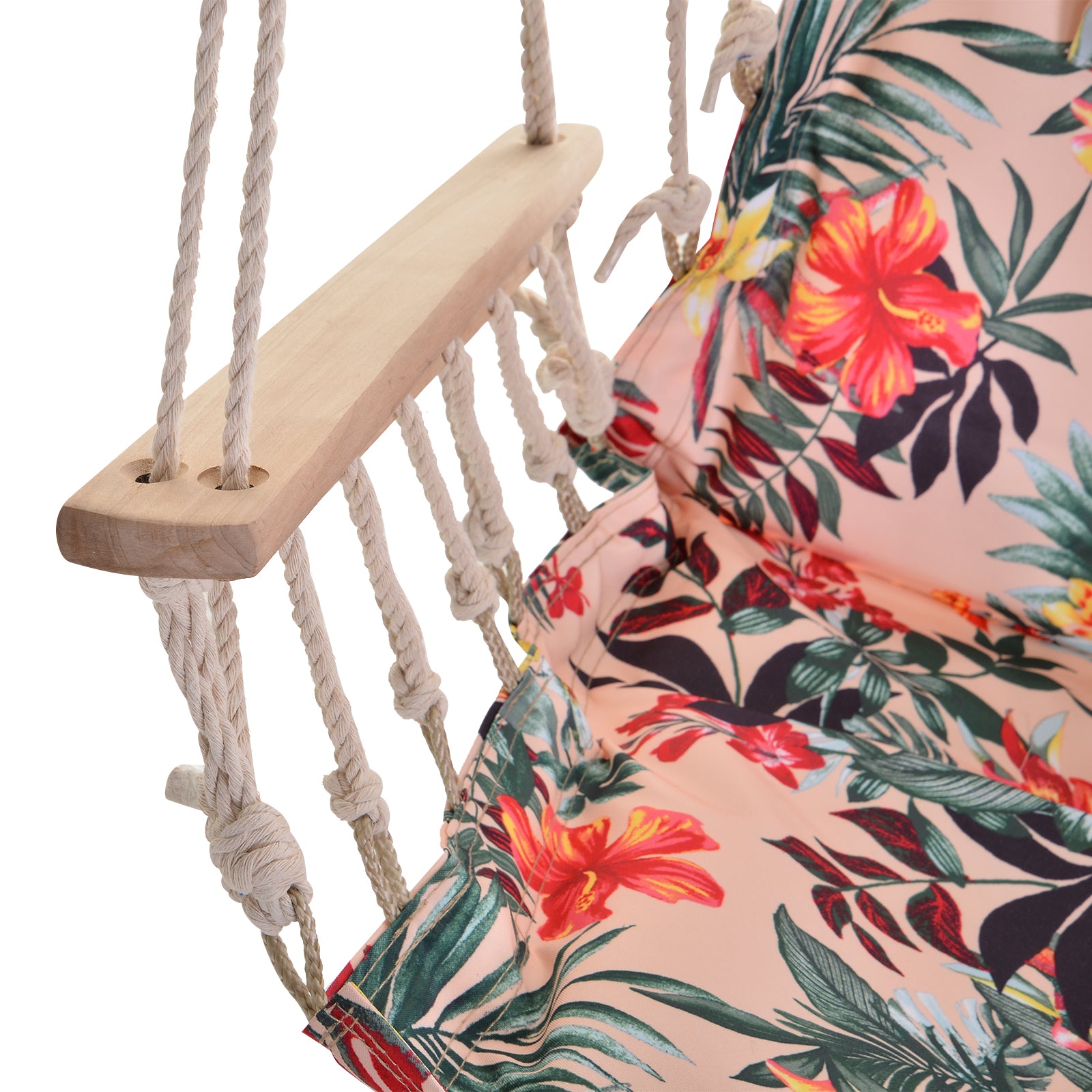 Hanging Chair Floral Print Hammock with Headrest Cushion for Indoor Outdoor 100x106 cm Max Load 100 kg