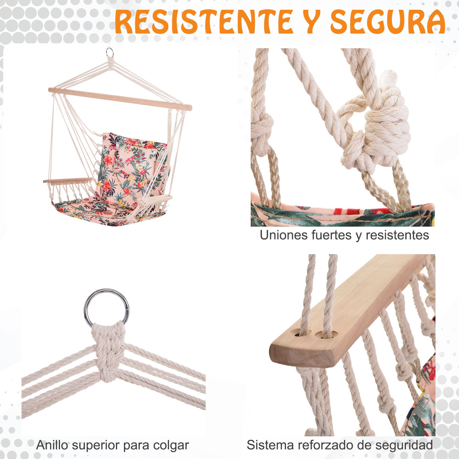 Hanging Chair Floral Print Hammock with Headrest Cushion for Indoor Outdoor 100x106 cm Max Load 100 kg