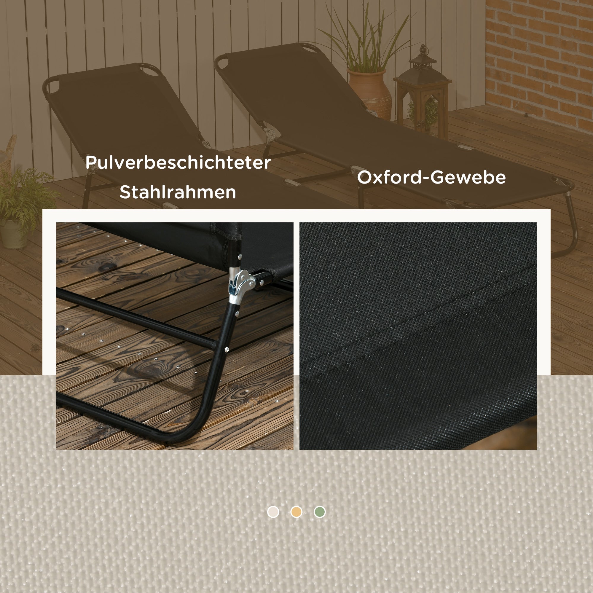 2-Pack Folding Sun Lounger — 5-Position Adjustable Backrest, Weather-Resistant, Black