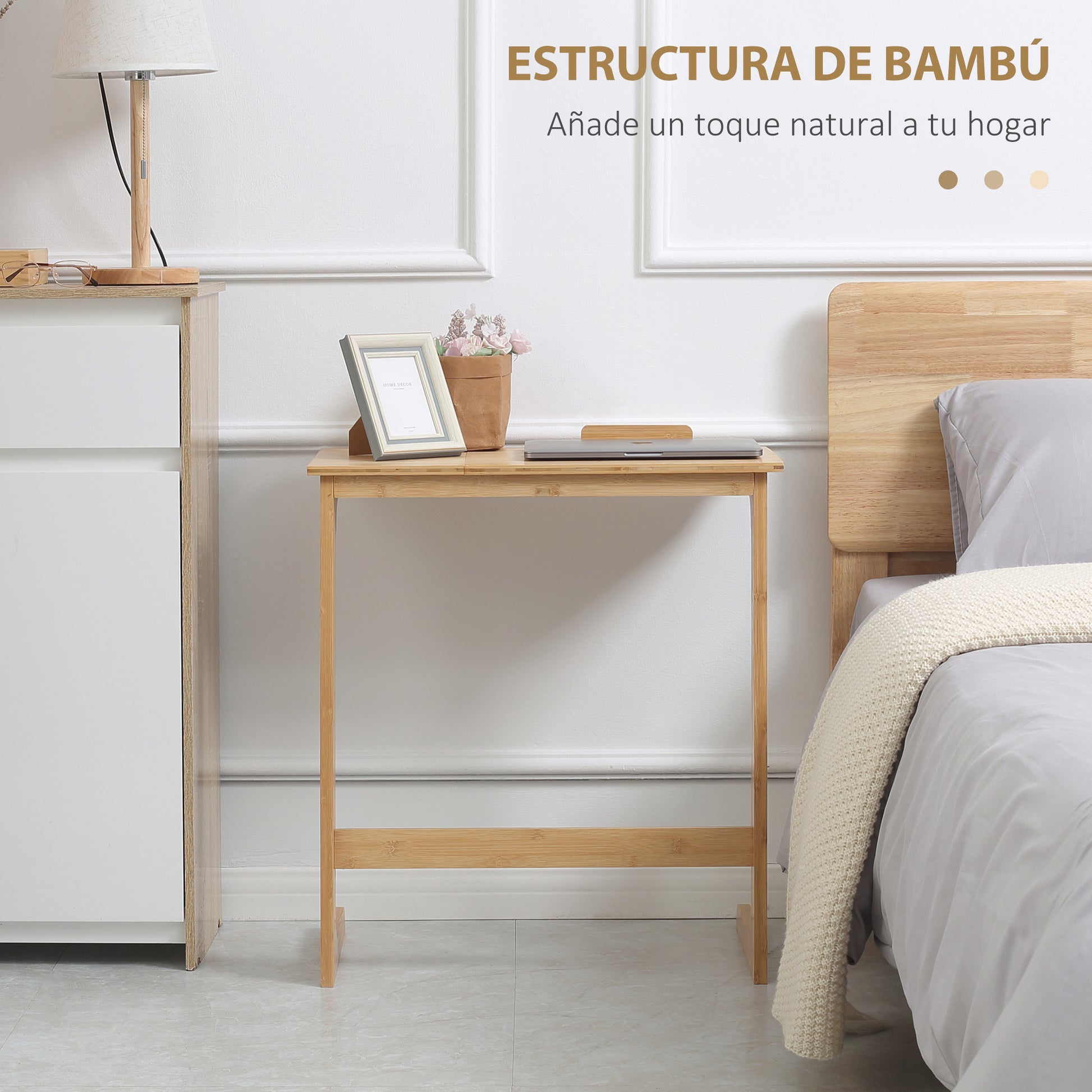 C-Shaped Side Table Bamboo Side Table with Adjustable Flip-Top and 140-180° Angle for Living Room Bedroom Sofa Bed 60x33x67 cm Natural
