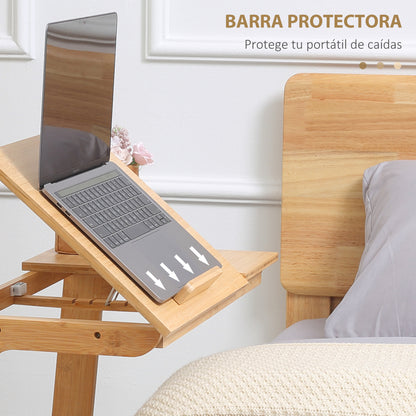 C-Shaped Side Table Bamboo Side Table with Adjustable Flip-Top and 140-180° Angle for Living Room Bedroom Sofa Bed 60x33x67 cm Natural