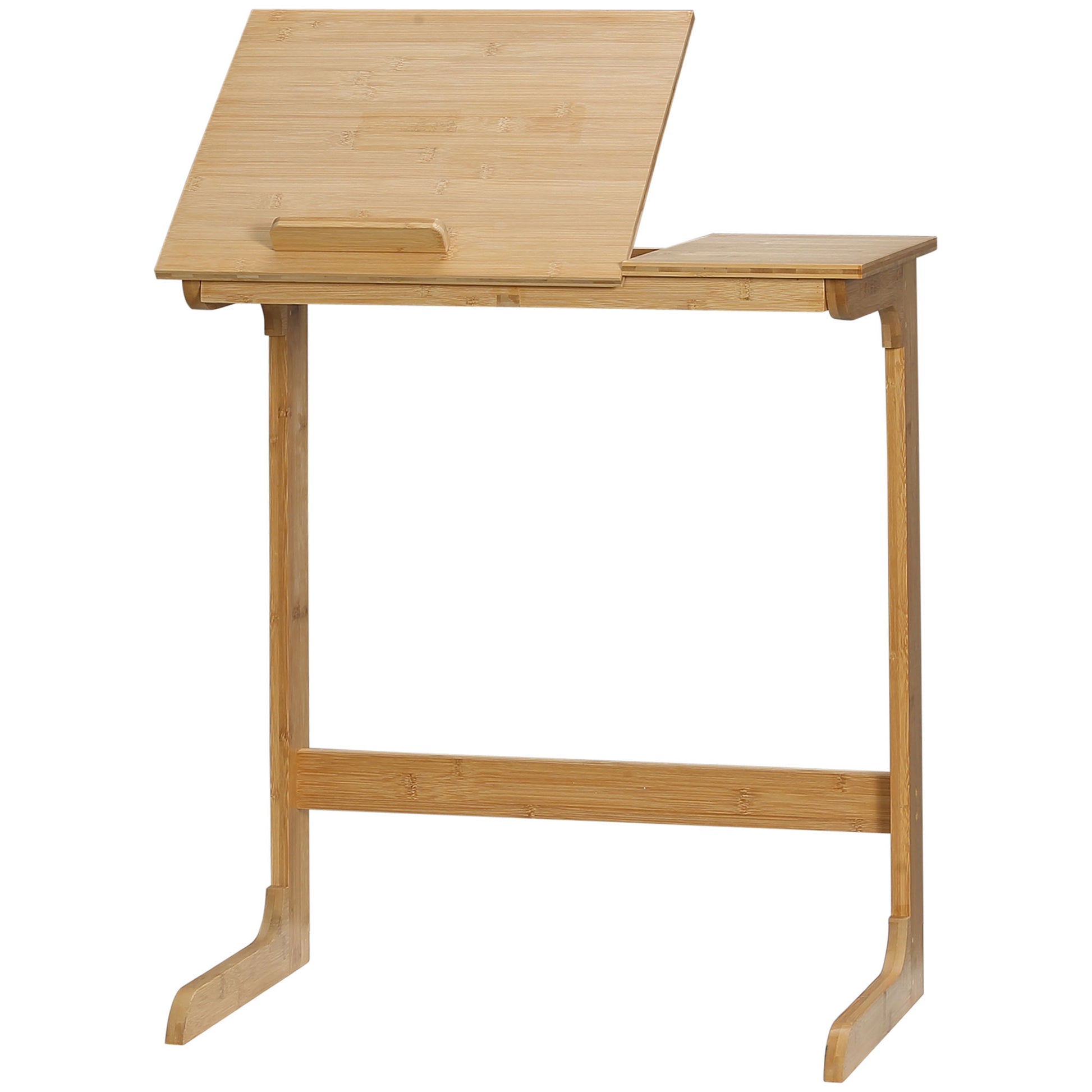 C-Shaped Side Table Bamboo Side Table with Adjustable Flip-Top and 140-180° Angle for Living Room Bedroom Sofa Bed 60x33x67 cm Natural