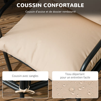Outdoor Steel Garden Furniture Set Table and Chairs - 5 Pieces with 1 Square Dining Table and 4 Chairs 4 Cushions - Tempered Glass Tabletop with Umbrella Hole