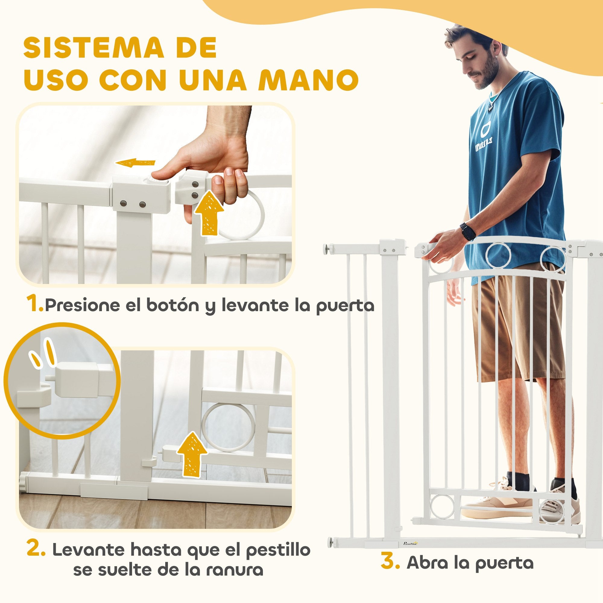 Expandable Dog Safety Gate 76-104 cm for Doors and Stairs Pet Safety Gate Height 105 cm with Pressure Mounting Double Lock and 2 Extensions White