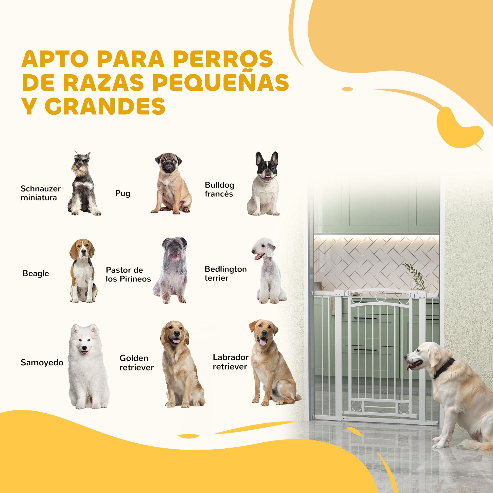 Expandable Dog Safety Gate 76-104 cm for Doors and Stairs Pet Safety Gate Height 105 cm with Pressure Mounting Double Lock and 2 Extensions White