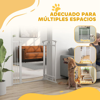 Expandable Dog Safety Gate 76-104 cm for Doors and Stairs Pet Safety Gate Height 105 cm with Pressure Mounting Double Lock and 2 Extensions White