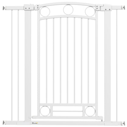 Expandable Dog Safety Gate 76-104 cm for Doors and Stairs Pet Safety Gate Height 105 cm with Pressure Mounting Double Lock and 2 Extensions White
