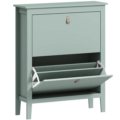 Space-Saving Shoe Cabinet with 2 Flip Drawers for 14 Pairs of Shoes, Entryway Furniture with Adjustable and Removable Shelves for Shoes Up to EU44 Size, 80x24x95.5cm, Green