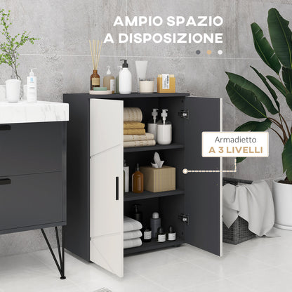 Space-saving Bathroom Cabinet with 2 Doors in Wood, Bathroom Cabinet with 3 Shelves and Soft Close, 60x30x82cm, Gray