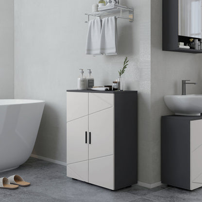 Space-saving Bathroom Cabinet with 2 Doors in Wood, Bathroom Cabinet with 3 Shelves and Soft Close, 60x30x82cm, Gray