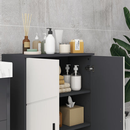 Space-saving Bathroom Cabinet with 2 Doors in Wood, Bathroom Cabinet with 3 Shelves and Soft Close, 60x30x82cm, Gray