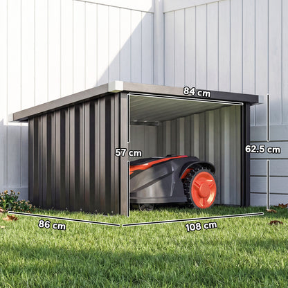 Galvanized Steel Robot Mower Garage with Sloped Roof — Easy Assembly, 108 × 86 × 62.5 cm (42.5 × 33.9 × 24.6 in), Dark Grey