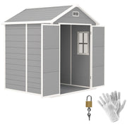 Tool Shed 2.4m², Waterproof Garden House with Floor Pent Roof, 182x151x219/181 cm, Tool Shed with Lockable Door, Window, Plastic Bike Garage for Backyard, Garden, Grey