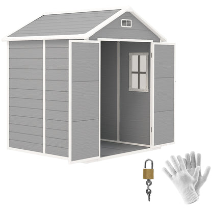 Tool Shed 2.4m², Waterproof Garden House with Floor Pent Roof, 182x151x219/181 cm, Tool Shed with Lockable Door, Window, Plastic Bike Garage for Backyard, Garden, Grey
