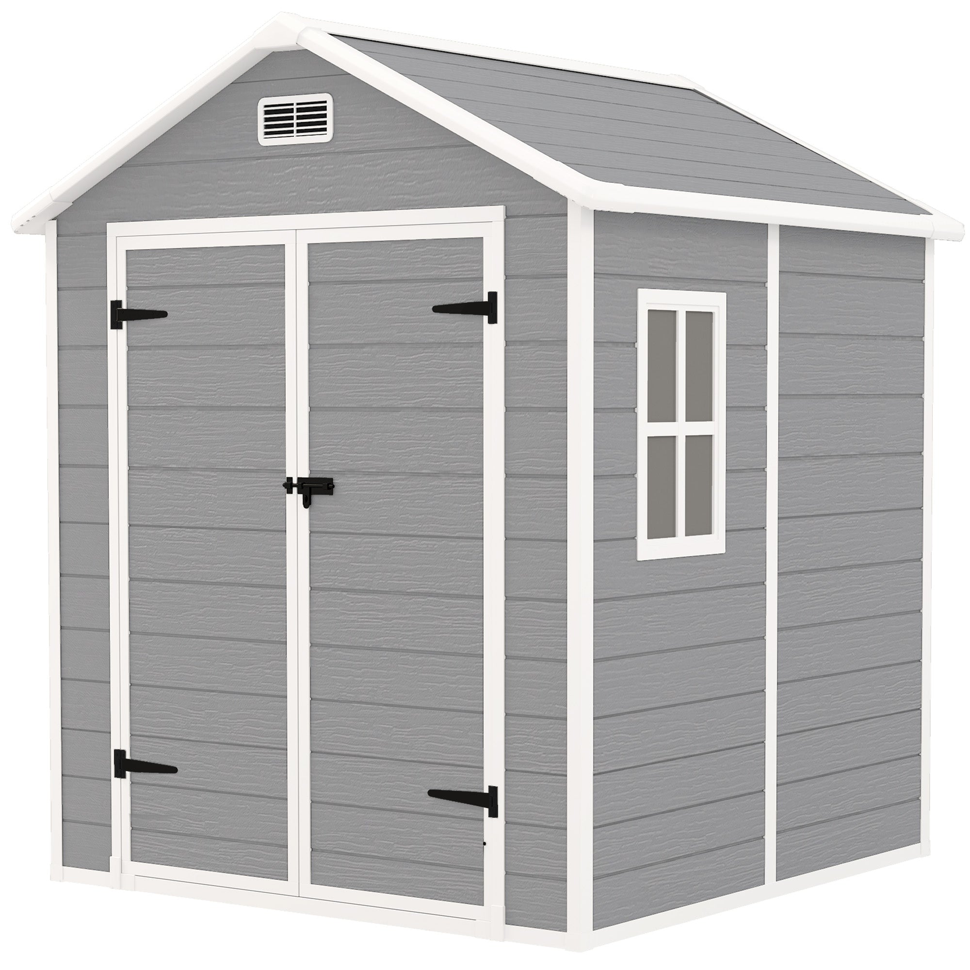 Tool Shed 2.4m², Waterproof Garden House with Floor Pent Roof, 182x151x219/181 cm, Tool Shed with Lockable Door, Window, Plastic Bike Garage for Backyard, Garden, Grey