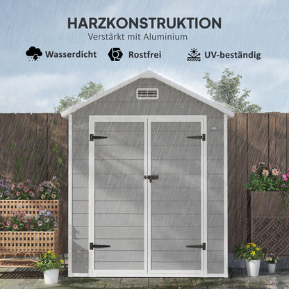 Tool Shed 2.4m², Waterproof Garden House with Floor Pent Roof, 182x151x219/181 cm, Tool Shed with Lockable Door, Window, Plastic Bike Garage for Backyard, Garden, Grey