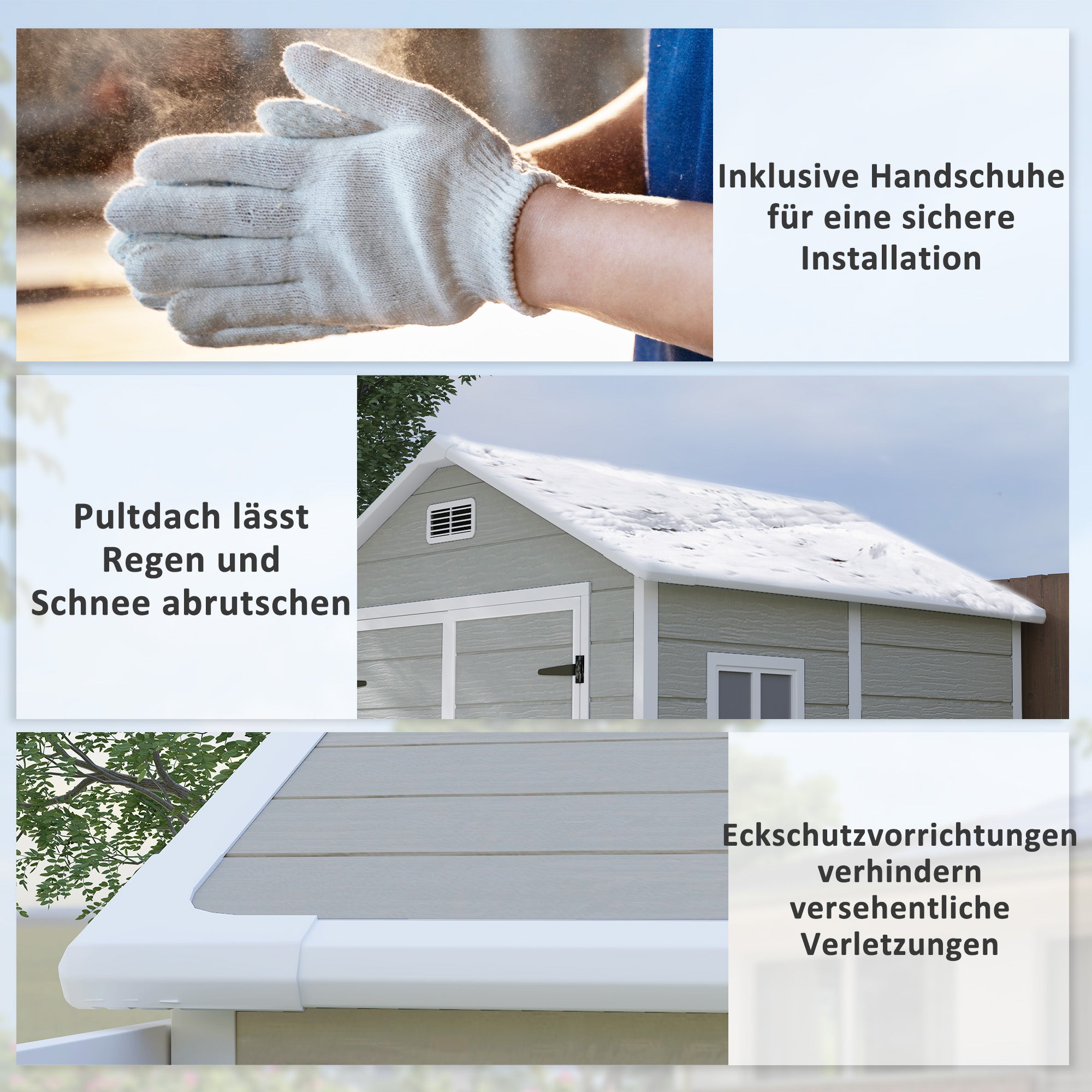 Tool Shed 2.4m², Waterproof Garden House with Floor Pent Roof, 182x151x219/181 cm, Tool Shed with Lockable Door, Window, Plastic Bike Garage for Backyard, Garden, Grey