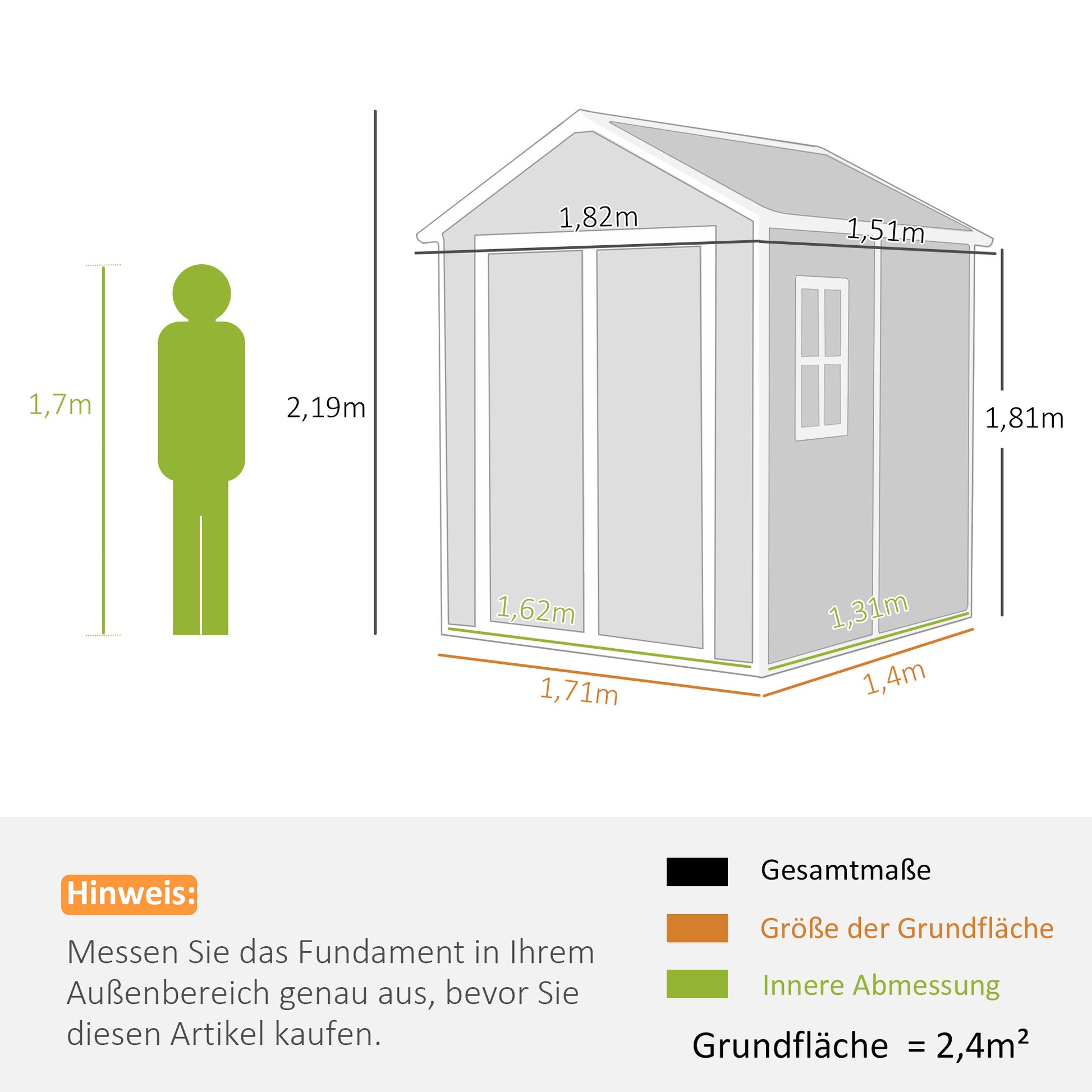 Tool Shed 2.4m², Waterproof Garden House with Floor Pent Roof, 182x151x219/181 cm, Tool Shed with Lockable Door, Window, Plastic Bike Garage for Backyard, Garden, Grey
