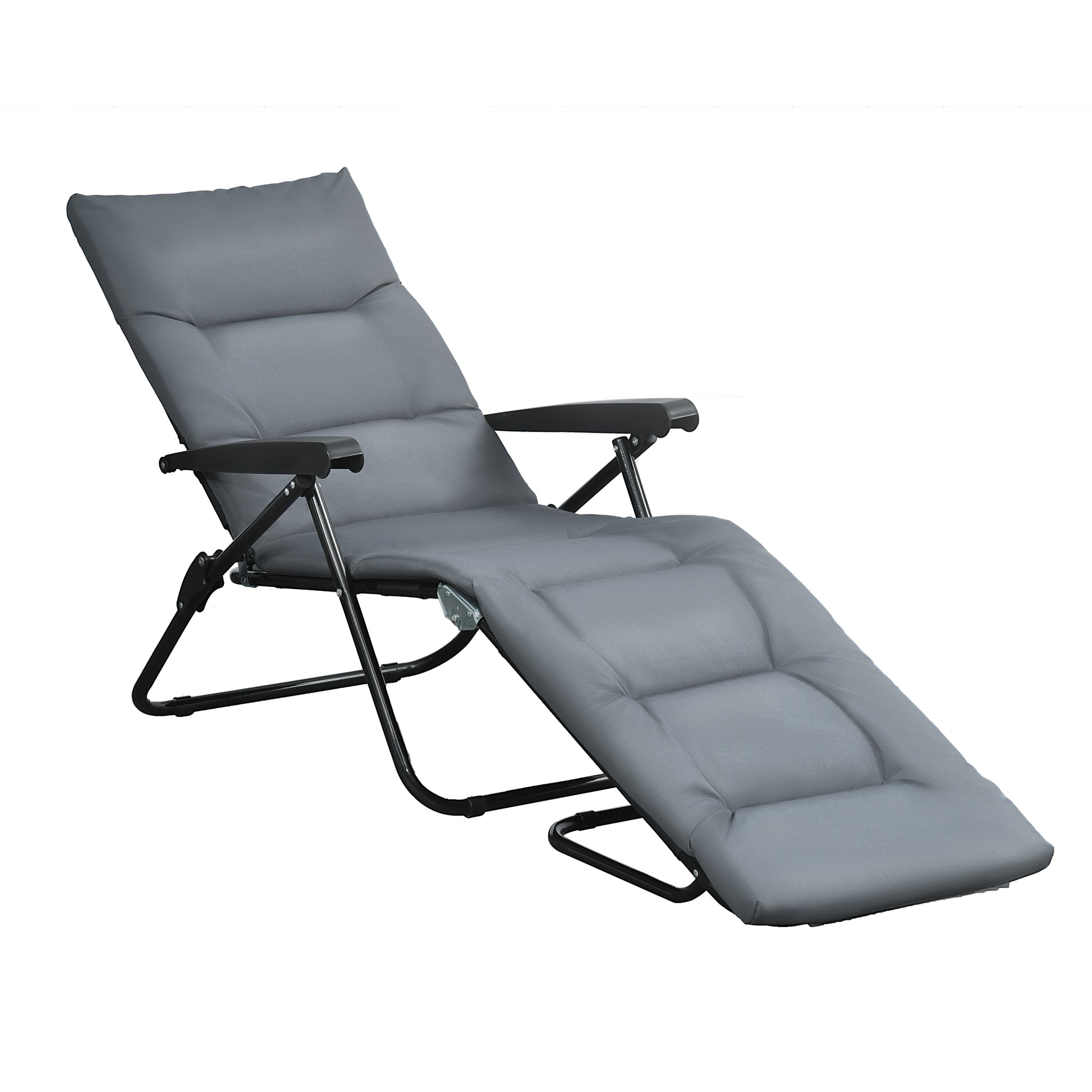 Gray foldable sun lounger with 6-position adjustable backrest, mattress + armrests steel polyester