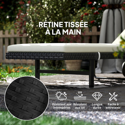 Sun Lounger with Cushion, Outdoor Garden Lounge Chair with Adjustable Backrest and Wheels for Beach Pool Terrace, 198 x 65 x 85 cm, Cream