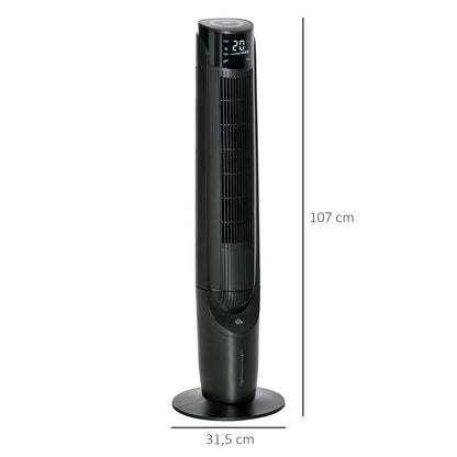 Air Cooler Tower Fan with Water Cooling Humidification 60W Quiet Stand Fan with 12h Timer, 4 Modes, Remote Control, LED Display for Living Room Black Ø31.5 x 107 cm