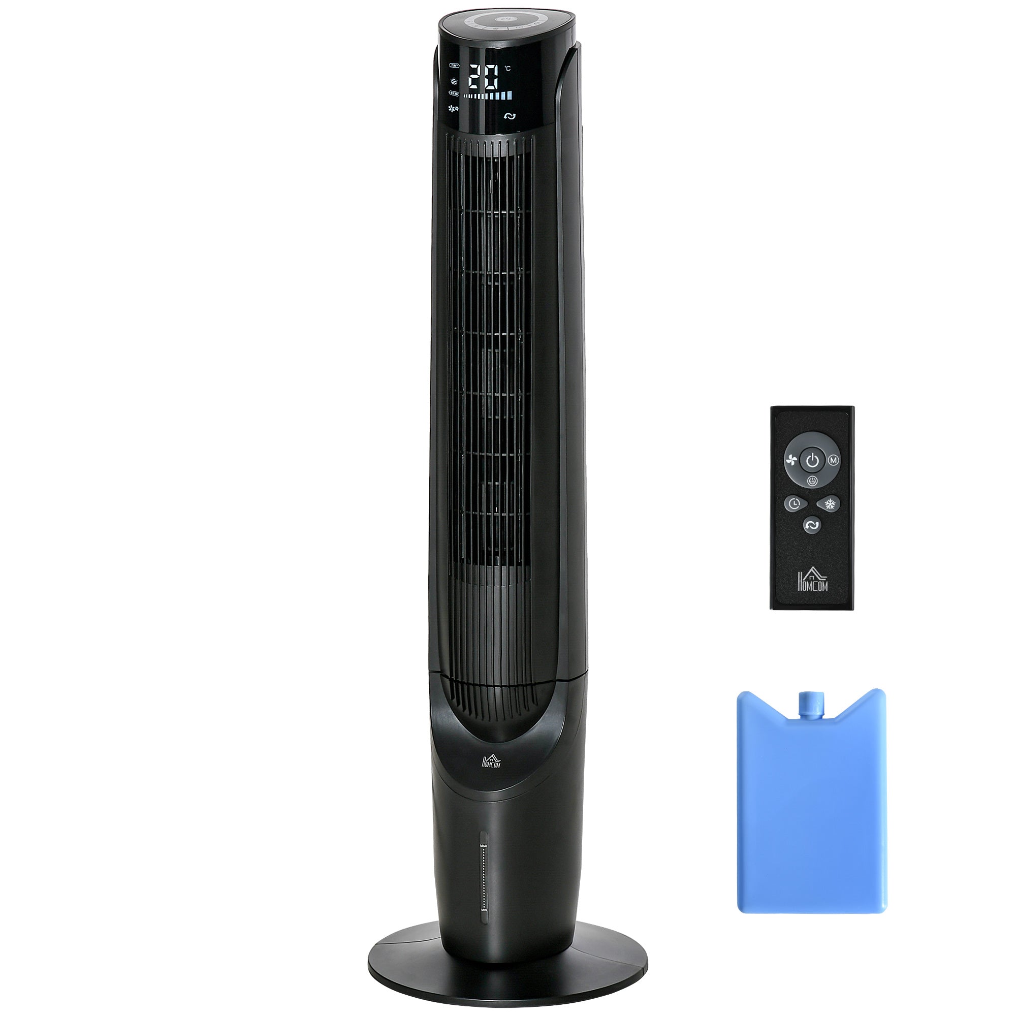Air Cooler Tower Fan with Water Cooling Humidification 60W Quiet Stand Fan with 12h Timer, 4 Modes, Remote Control, LED Display for Living Room Black Ø31.5 x 107 cm