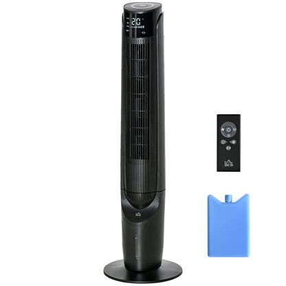 Air Cooler Tower Fan with Water Cooling Humidification 60W Quiet Stand Fan with 12h Timer, 4 Modes, Remote Control, LED Display for Living Room Black Ø31.5 x 107 cm
