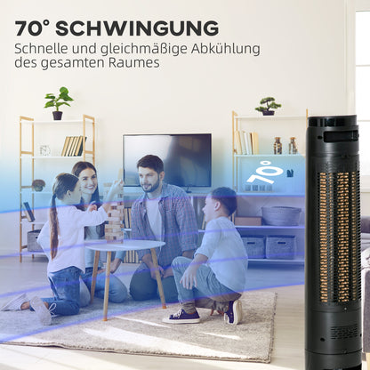 Air Cooler Tower Fan with Water Cooling Humidification 60W Quiet Stand Fan with 12h Timer, 4 Modes, Remote Control, LED Display for Living Room Black Ø31.5 x 107 cm