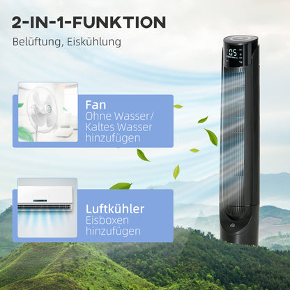 Air Cooler Tower Fan with Water Cooling Humidification 60W Quiet Stand Fan with 12h Timer, 4 Modes, Remote Control, LED Display for Living Room Black Ø31.5 x 107 cm