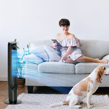 Air Cooler Tower Fan with Water Cooling Humidification 60W Quiet Stand Fan with 12h Timer, 4 Modes, Remote Control, LED Display for Living Room Black Ø31.5 x 107 cm