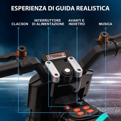 6V Electric Motorcycle for Children with Wheels, Horn, 4 Headlights, and Music, Electric Scooter for Children 3-5 Years in PP and Metal, Speed 3 km/h, 86x44x58 cm, Black