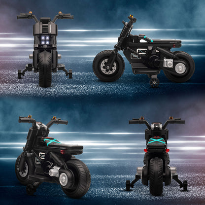 6V Electric Motorcycle for Children with Wheels, Horn, 4 Headlights, and Music, Electric Scooter for Children 3-5 Years in PP and Metal, Speed 3 km/h, 86x44x58 cm, Black